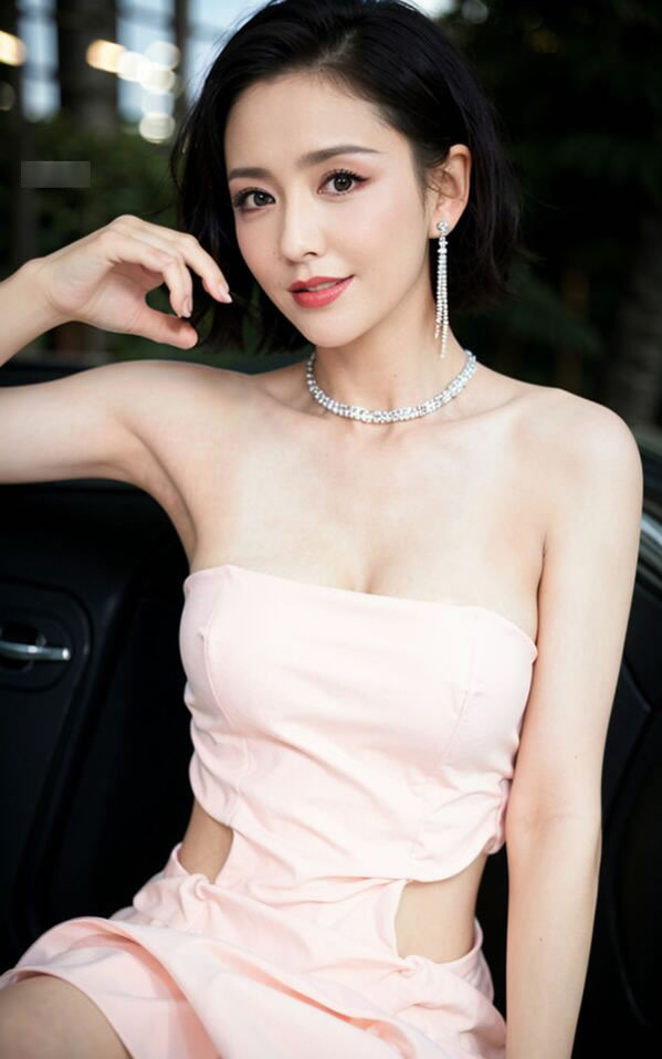 红+白衣礼服AI换脸美女街头福利图